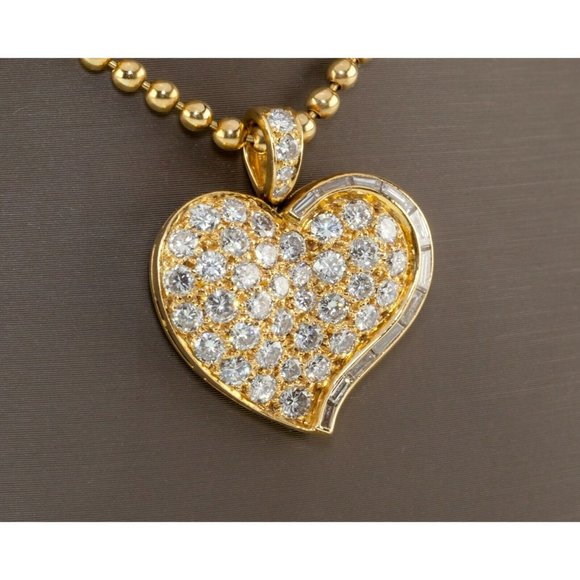 Bulgari Bvlgari Vintage 18k Yellow Gold Diamond Heart Pendant w/ Ball Chain - Picture 5 of 10